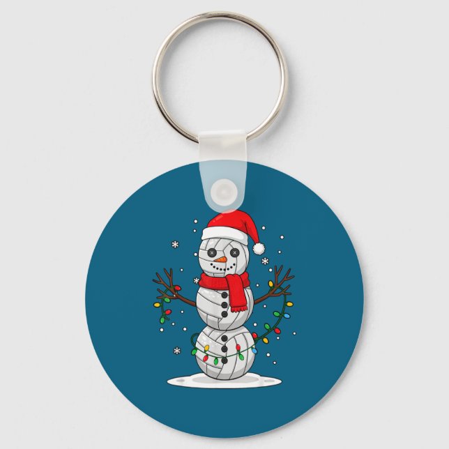Christmas Volleyball Snowman Santa Hat Funny Holid Keychain (Front)