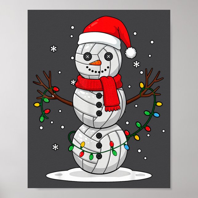 Christmas Volleyball Snowman Santa Hat Funny Holid Poster (Front)