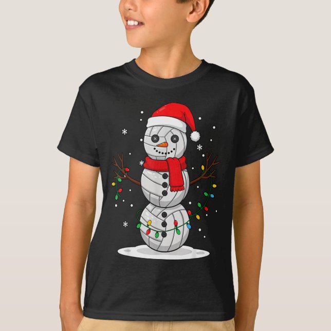 Christmas Volleyball Snowman Santa Hat Funny Holid T-Shirt (Front)
