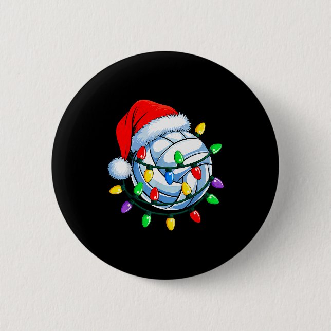 Christmas Volleyball Xmas Santa Srts Hat Mens Wome Button (Front)