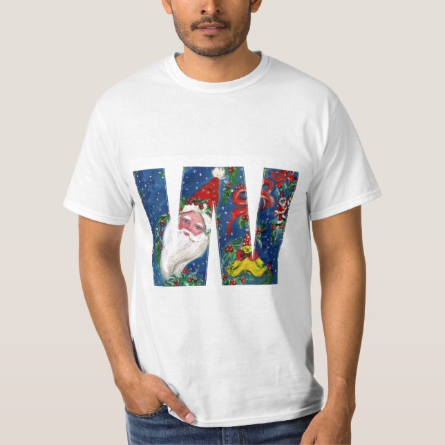 CHRISTMAS W LETTER / SANTA CLAUS WITH RED RIBBON T-Shirt (Front)