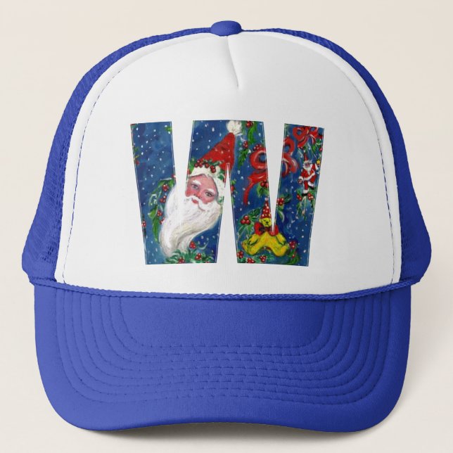 CHRISTMAS W LETTER / SANTA CLAUS WITH RED RIBBON TRUCKER HAT (Front)
