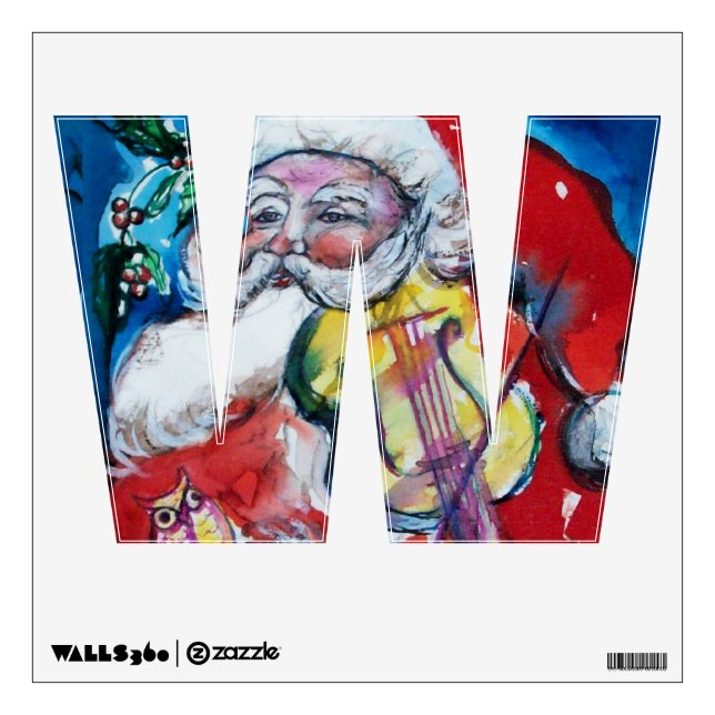 CHRISTMAS W LETTER /SANTA  CLAUS WITH VIOLIN WALL DECAL (Front)