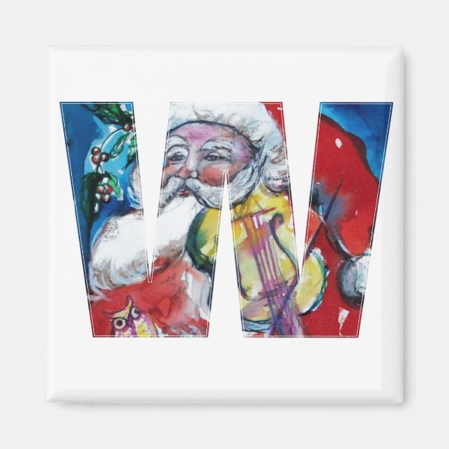 CHRISTMAS W LETTER / SANTA  WITH VIOLIN MONOGRAM MAGNET (Front)