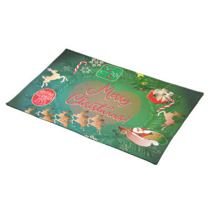 Christmas w/Santa's Reindeer Cloth Placemat