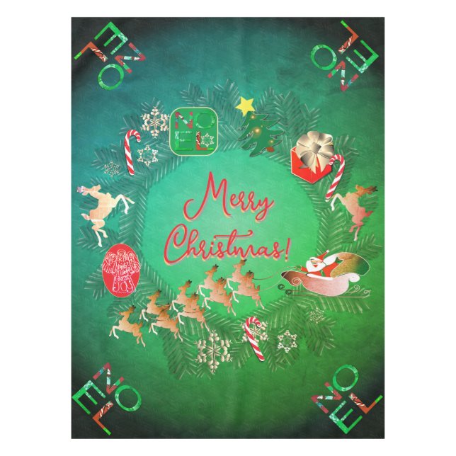 Christmas w/Santa's Reindeer Tablecloth (Front)