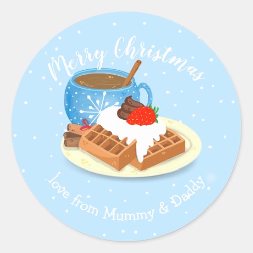 christmas waffle coffee santa child gift wrapping classic round sticker