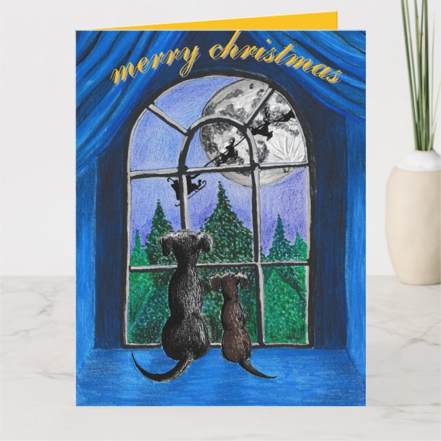 christmas "waiting for santa" springador dogs card (Front)