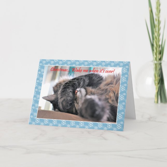 Christmas wake me when it's over! Cat Christmas c Holiday Card (Front)