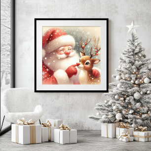 Christmas Wall Art with Funny Santa and Rudolph