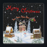 Christmas,wall,clock,Santa,Claus,reindeer,snowman Square Wall Clock<br><div class="desc">Christmas wall clock with Santa and his reindeer. Art titled "Ho,  Ho, Ho" by Christine Altmann</div>