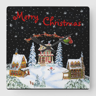 Christmas,wall,clock,Santa,Claus,reindeer,snowman Square Wall Clock