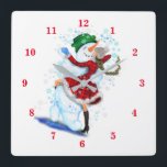 Christmas Wall Clock with Snowman and Girl Dance<br><div class="desc">Wall Clocks with Happy Snowman and Girl Dance Tango Christmas Party Fun Cartoon Drawing - Choose / Add Your Unique Text / Name / Color - Make Your Special Gift - Resize and move or remove and add elements / text with customization tool ! Drawing and Design by MIGNED. Please...</div>