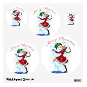 Christmas Wall Decal Snowman and Girl Dancers