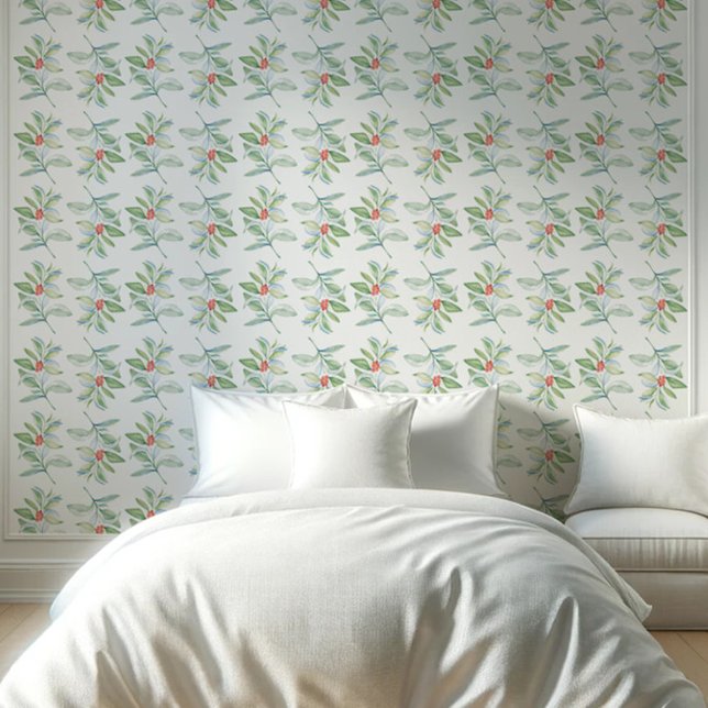 Christmas Wallpaper Aesthetic (Christmas wallpaper watercolor berries & greenery in shades of red & green Victoria Grigaliunas)