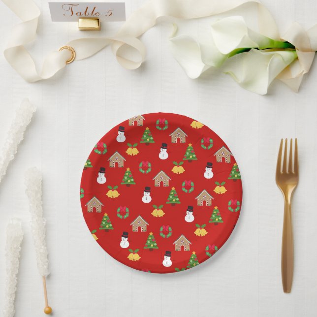 christmas wallpaper pattern background gifts red paper plates (Wedding)