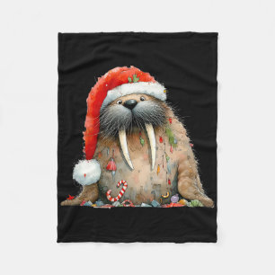 Christmas Walrus Fluffy Funny Winter Cute Walrus F Fleece Blanket