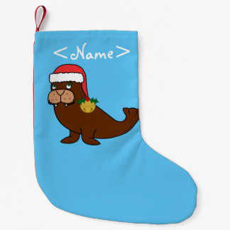 Christmas Walrus with Santa Hat & Gold Bell Small Christmas Stocking