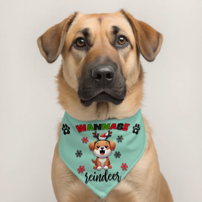 Christmas Wanna Be A Reindeer Pet Bandana Collar (Dog 2)