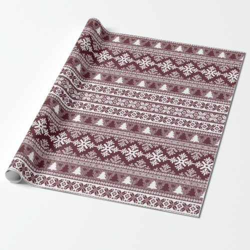 Christmas Warm Burgundy Red Knit Ugly Sweater Wrapping Paper