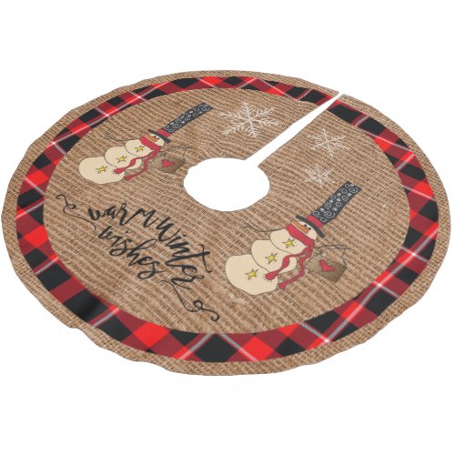 Christmas _ Warm Winter Wishes _ Snowman Brushed Polyester Tree Skirt