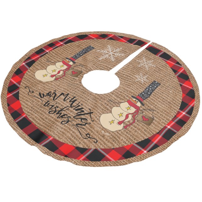 Christmas - Warm Winter Wishes - Snowman Brushed Polyester Tree Skirt (Angled)