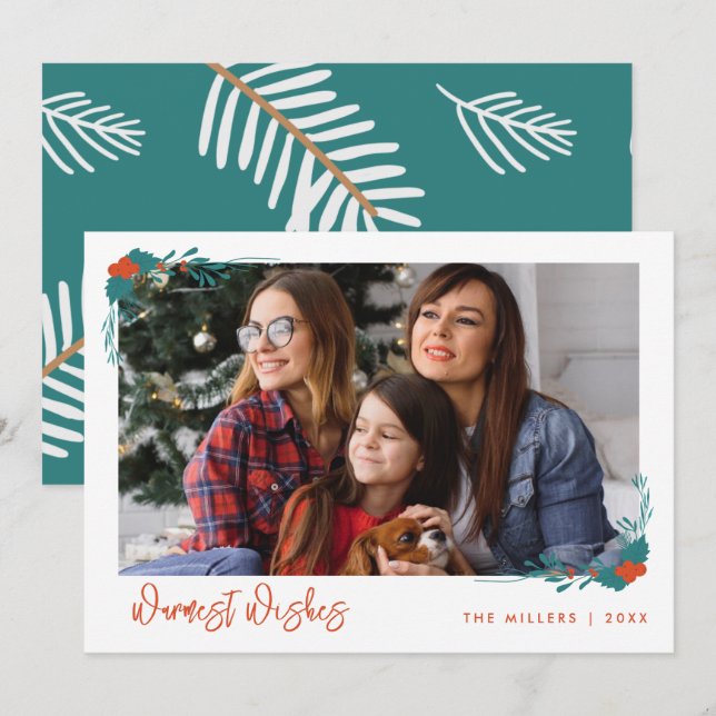 Christmas Warmest Wishes Family Photo Holiday Card (Front/Back)