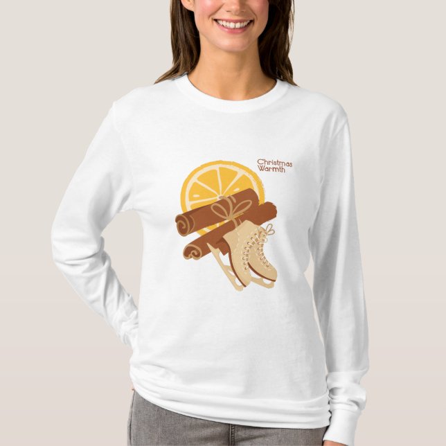 Christmas Warmth Cinnamon & Ice Skates T-Shirt (Front)