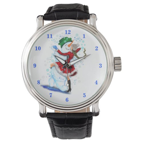 Christmas Watch Gift Snowman and Girl Dance