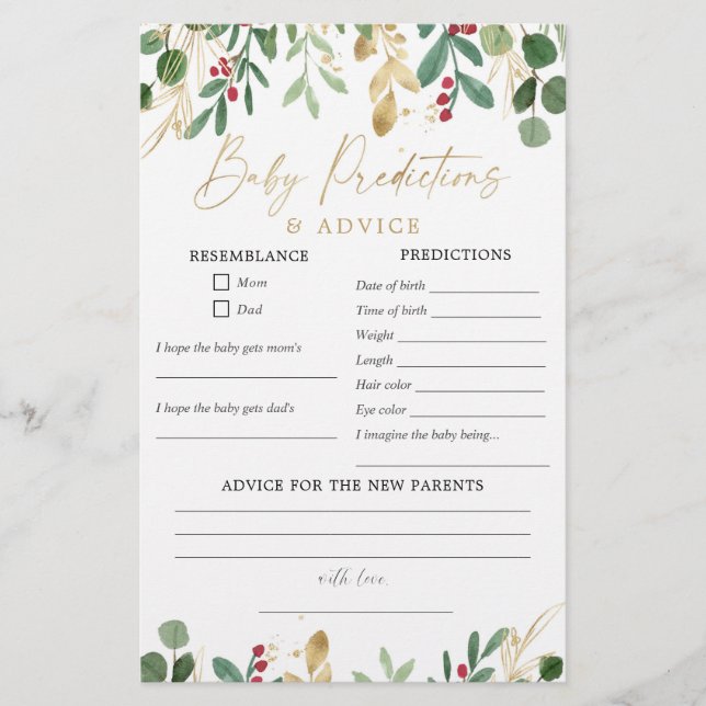 Christmas watercolor Baby predictions advice card (Front)