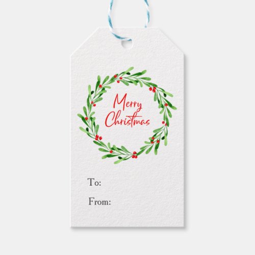 Christmas Watercolor Berries and Greenery Wreath Gift Tags