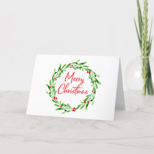 Christmas Watercolor Berries and Greenery Wreath Holiday Card