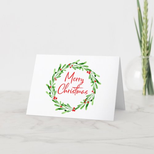 Christmas Watercolor Berries and Greenery Wreath   Holiday Card