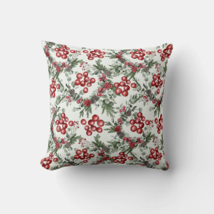 Christmas Watercolor Berries Pattern Throw Pillow