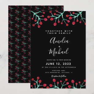 Christmas Watercolor Berry Botanical Wedding Invitation