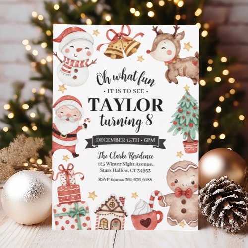 Christmas Watercolor Birthday Party Invitation