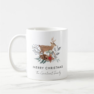 Christmas Watercolor Botanical Deer Holiday Coffee Mug