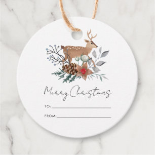 Christmas Watercolor Botanical Deer Holiday Favor Tags