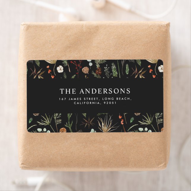 Christmas watercolor botanical floral black moody  label (Insitu)
