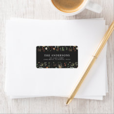 Christmas Watercolor Botanical Floral Black Moody Label at Zazzle