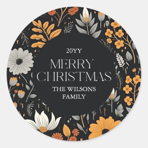 Christmas watercolor botanical floral classic round sticker