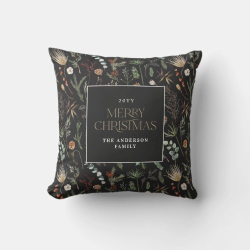 Christmas watercolor botanical floral dark moody throw pillow