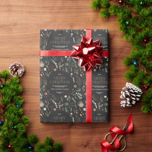 Christmas watercolor botanical floral dark moody wrapping paper