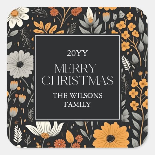 Christmas watercolor botanical floral square sticker