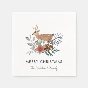 Christmas Watercolor Botanical Holiday Paper Napkins