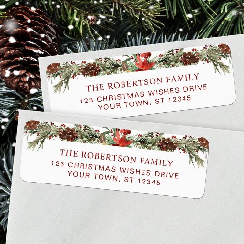 Christmas Watercolor Botanical Return Address Label