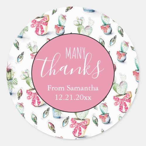 Christmas Watercolor Cactus Baby Shower Classic Round Sticker