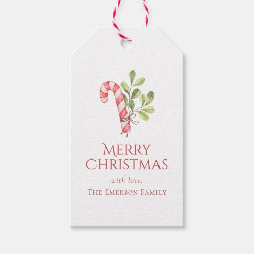 Christmas Watercolor Candy Cane Greenery Gift Tags