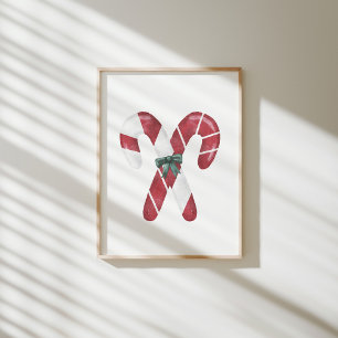 Christmas watercolor candy cane poster