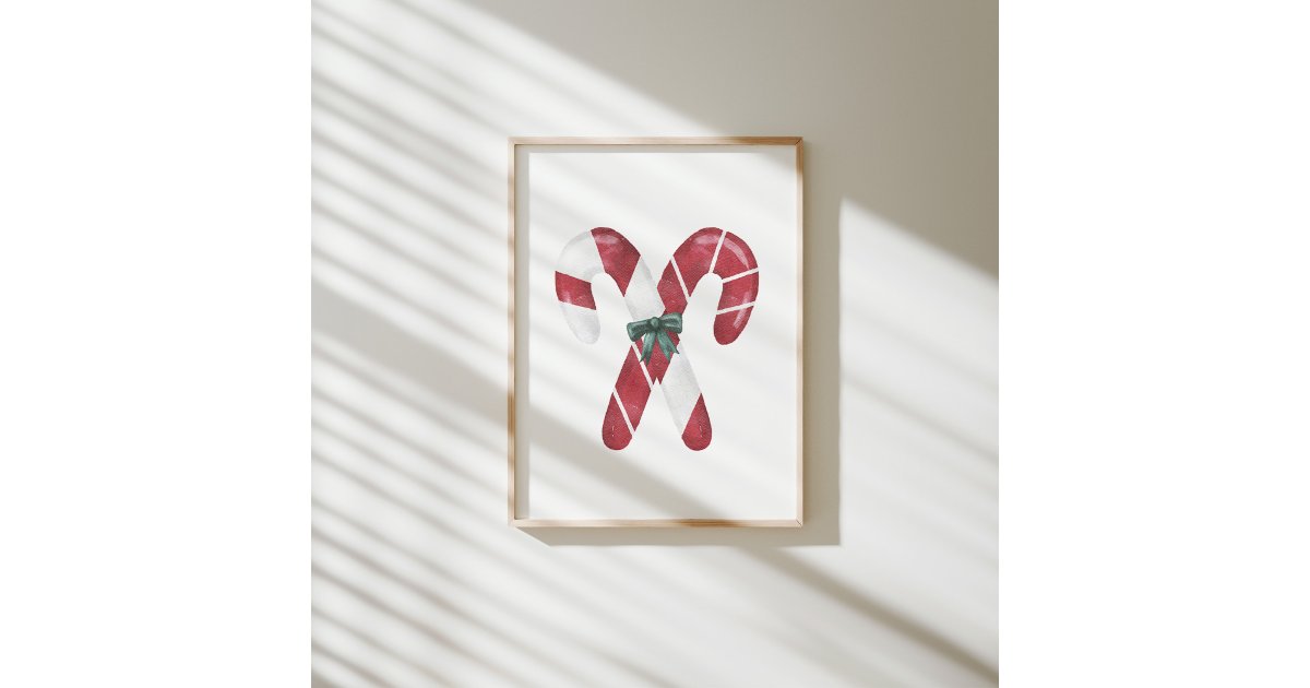 Christmas watercolor candy cane poster | Zazzle